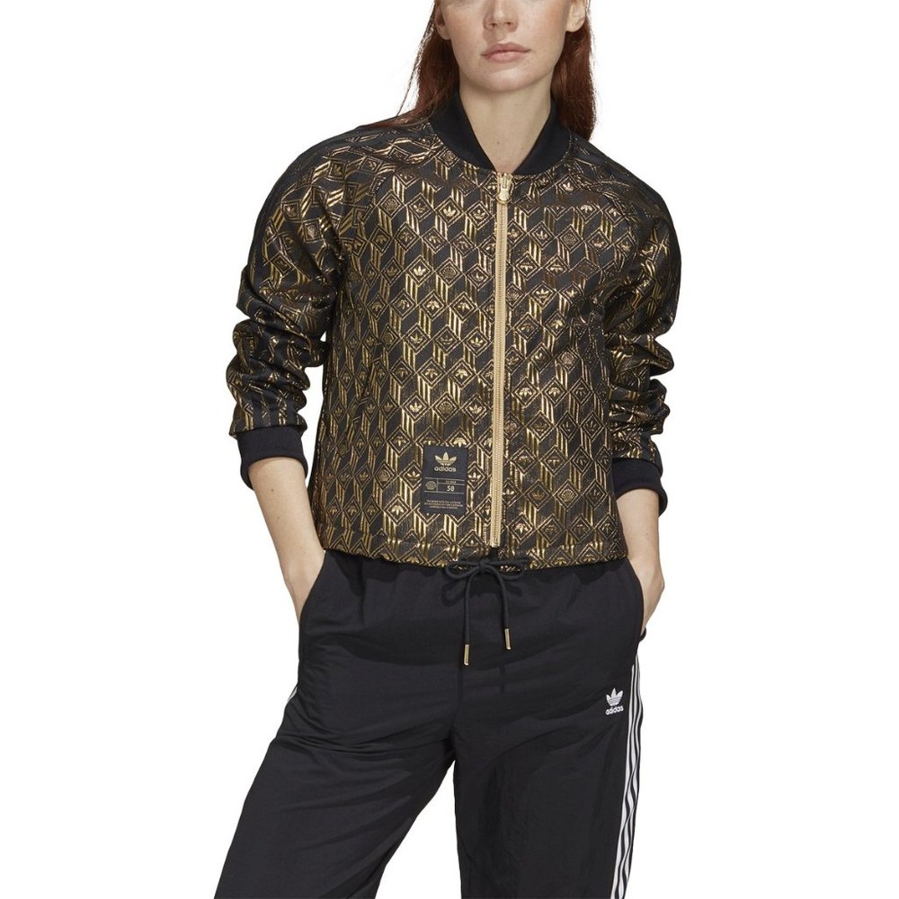 adidas Black and Gold Patterned Bomber Jacket
